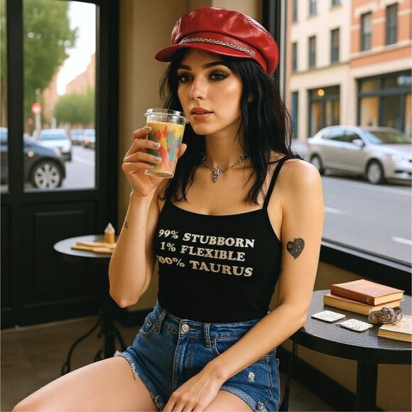 Taurus Secret Sauce Crop Tank W/ Lettuce Hem & Tie Straps – Horoscopez NWT M - Picture 2 of 4